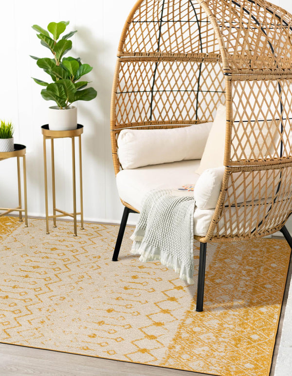 Mediterranean Lattice Collection Area Rug -  Casablanca (Ivory and Yellow) Rectangle Ivory and Yellow  lifestyle 8