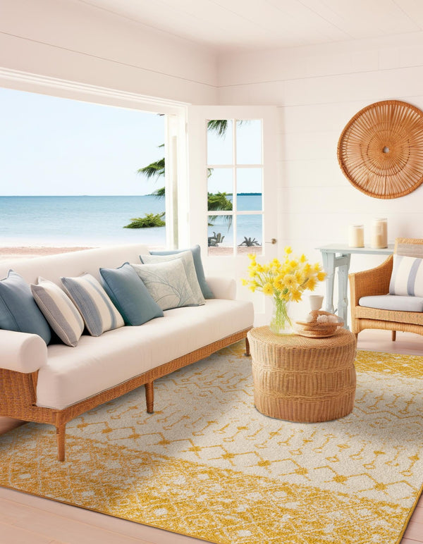 Mediterranean Lattice Collection Area Rug -  Casablanca (Ivory and Yellow) Rectangle Ivory and Yellow  lifestyle 11