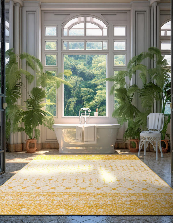 Mediterranean Lattice Collection Area Rug -  Casablanca (Ivory and Yellow) Rectangle Ivory and Yellow  lifestyle 12