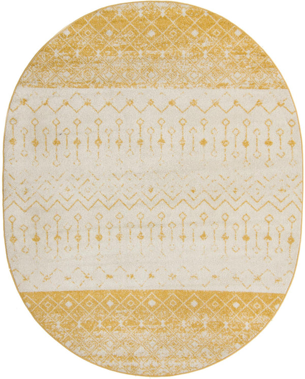 Mediterranean Lattice Collection Area Rug -  Casablanca (Ivory and Yellow) Oval Ivory and Yellow Main