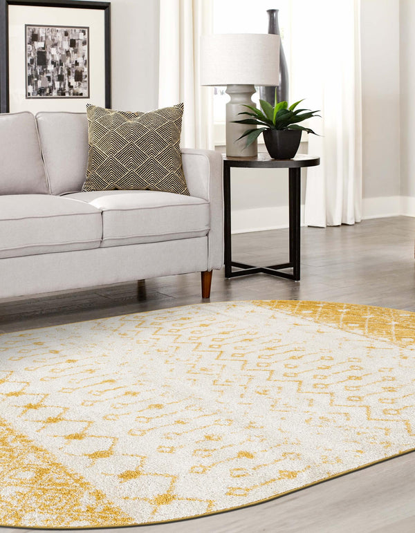 Mediterranean Lattice Collection Area Rug -  Casablanca (Ivory and Yellow) Oval Ivory and Yellow  lifestyle 10