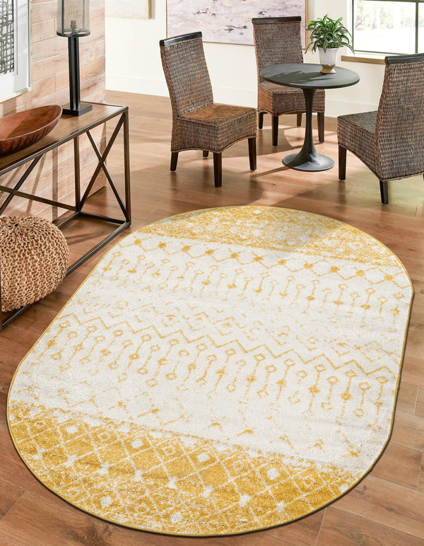 Mediterranean Lattice Collection Area Rug -  Casablanca (Ivory and Yellow) Oval Ivory and Yellow  lifestyle 11