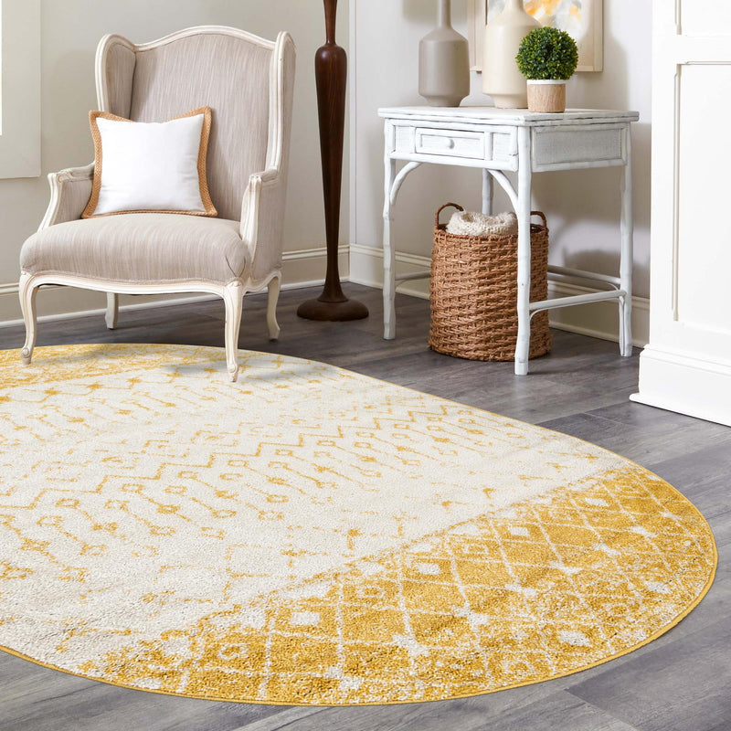 Mediterranean Lattice Collection Area Rug -  Casablanca (Ivory and Yellow) Oval Ivory and Yellow  lifestyle 24
