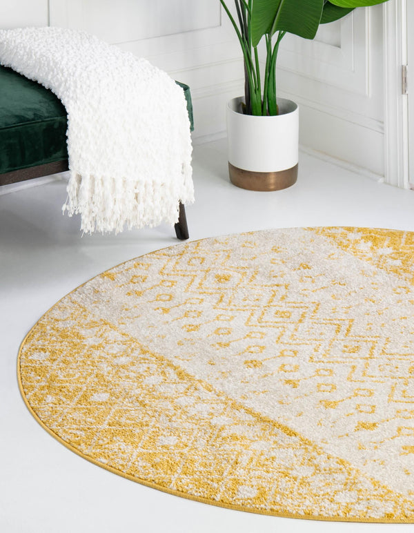 Mediterranean Lattice Collection Area Rug -  Casablanca (Ivory and Yellow) Round Ivory and Yellow  lifestyle 4