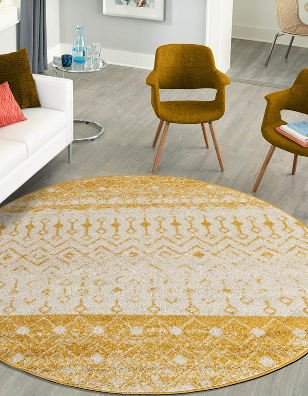 Mediterranean Lattice Collection Area Rug -  Casablanca (Ivory and Yellow) Round Ivory and Yellow  lifestyle 26