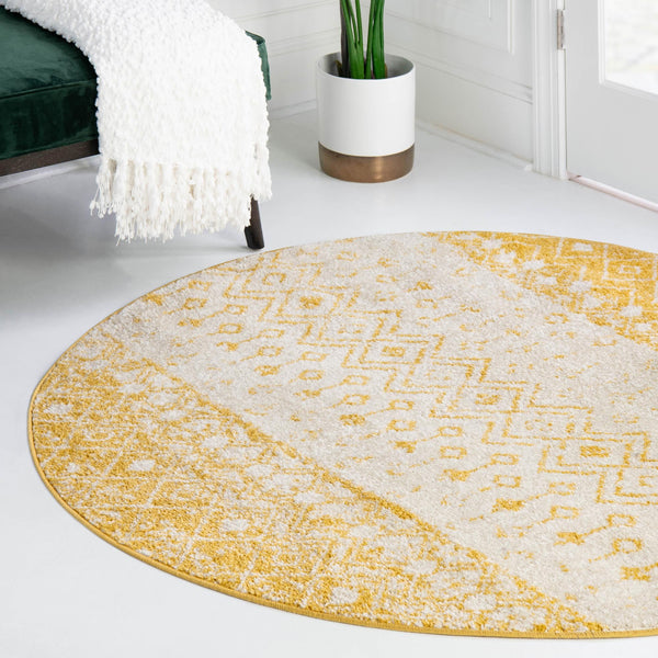 Mediterranean Lattice Collection Area Rug -  Casablanca (Ivory and Yellow) Round Ivory and Yellow  lifestyle 19
