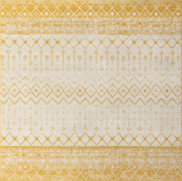 Mediterranean Lattice Collection Area Rug -  Casablanca (Ivory and Yellow) Square Ivory and Yellow Main