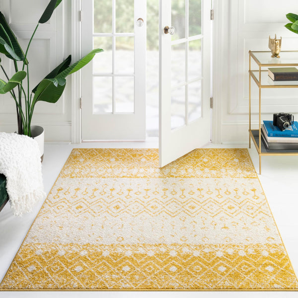 Mediterranean Lattice Collection Area Rug -  Casablanca (Ivory and Yellow) Square Ivory and Yellow  lifestyle 17