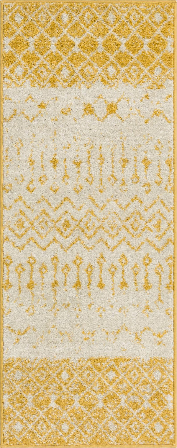 Mediterranean Lattice Collection Area Rug -  Casablanca (Ivory and Yellow) Runner Ivory and Yellow Main