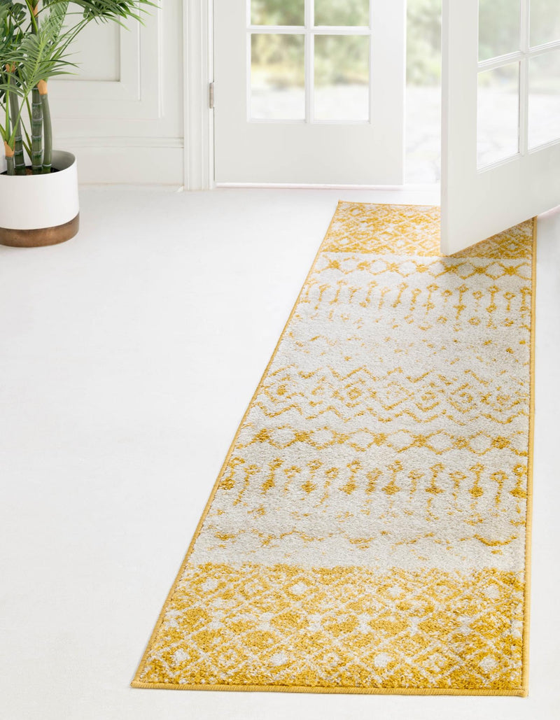 Mediterranean Lattice Collection Area Rug -  Casablanca (Ivory and Yellow) Runner Ivory and Yellow  lifestyle 0