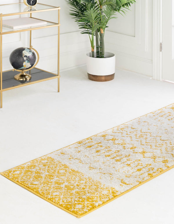 Mediterranean Lattice Collection Area Rug -  Casablanca (Ivory and Yellow) Runner Ivory and Yellow  lifestyle 2