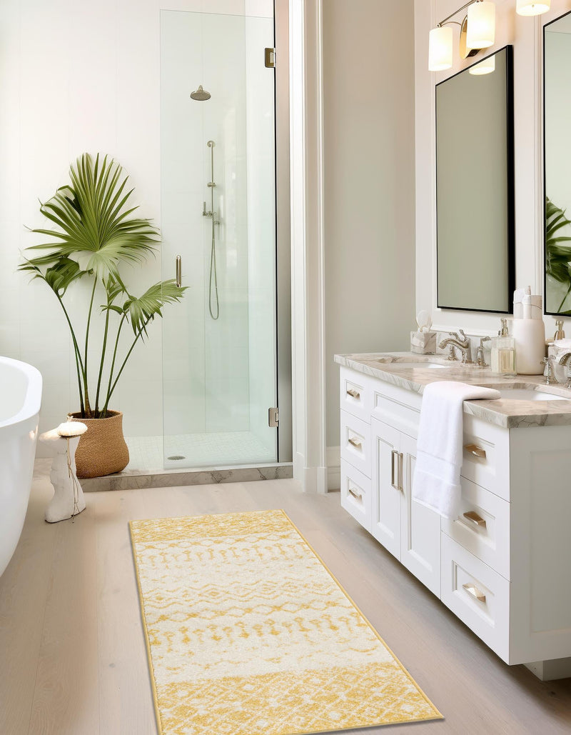 Mediterranean Lattice Collection Area Rug -  Casablanca (Ivory and Yellow) Runner Ivory and Yellow  lifestyle 35