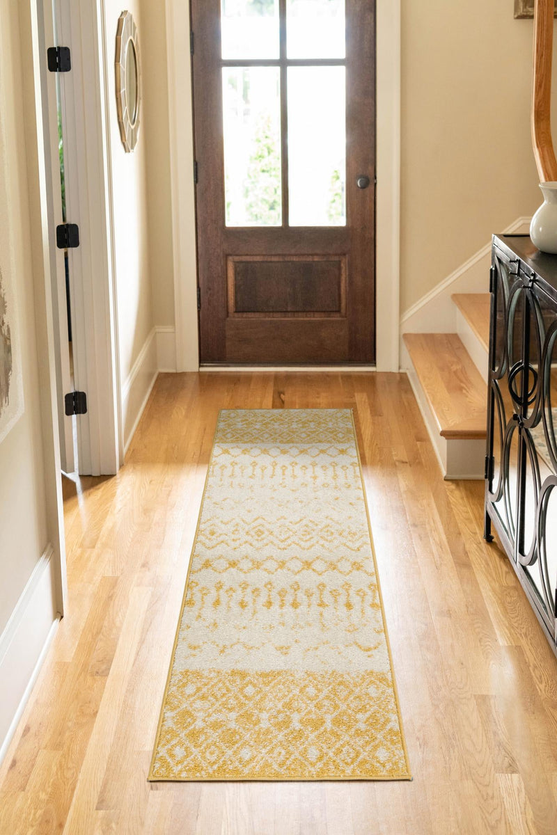 Mediterranean Lattice Collection Area Rug -  Casablanca (Ivory and Yellow) Runner Ivory and Yellow  lifestyle 41