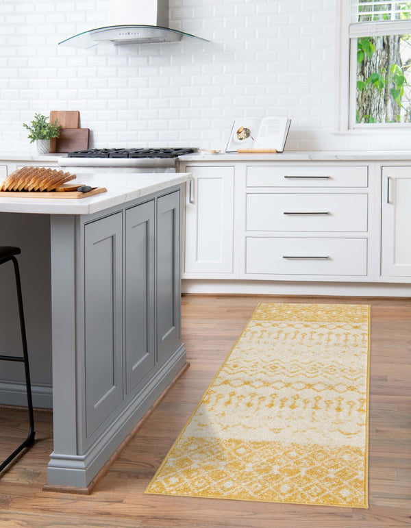 Mediterranean Lattice Collection Area Rug -  Casablanca (Ivory and Yellow) Runner Ivory and Yellow  lifestyle 44