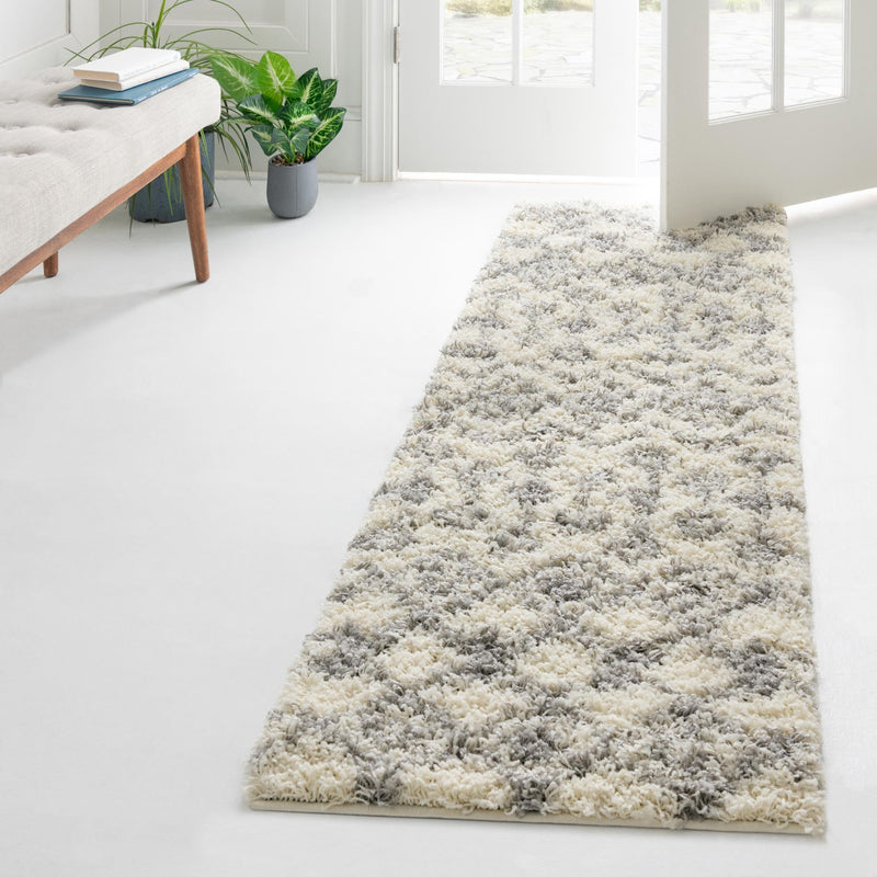 Berber Lattice Shag Collection Area Rug - Atlas (Ivory) Runner Ivory  lifestyle 13