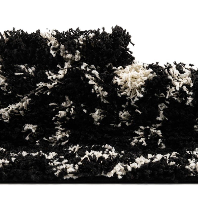 Berber Lattice Shag Collection Area Rug - Atlas (Black and White) Square Black and White  lifestyle 57