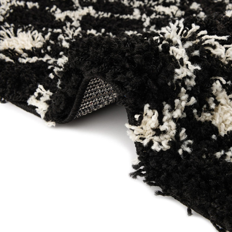 Berber Lattice Shag Collection Area Rug - Atlas (Black and White) Square Black and White  lifestyle 58