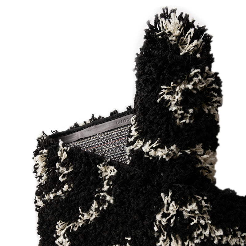 Berber Lattice Shag Collection Area Rug - Atlas (Black and White) Square Black and White  lifestyle 59