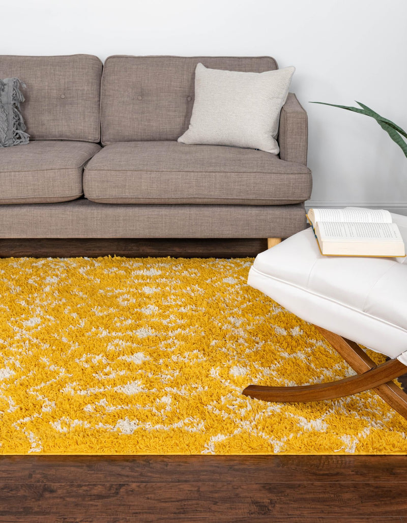 Berber Lattice Shag Collection Area Rug - Atlas (Yellow) Rectangle Yellow  lifestyle 0