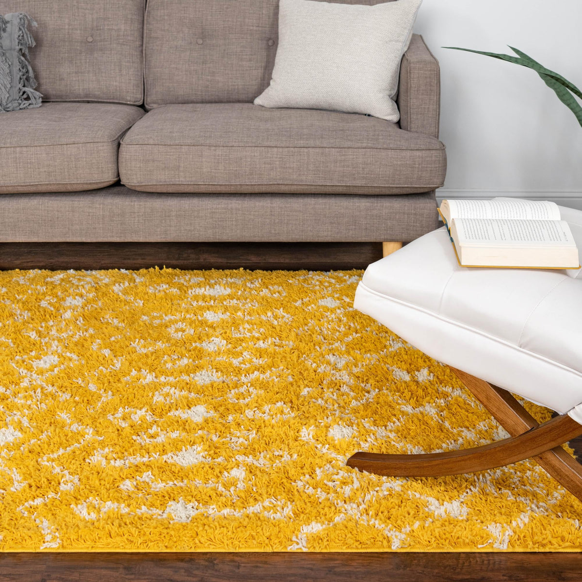 Berber Lattice Shag Collection Area Rug - Atlas (Yellow) Rectangle Yellow  lifestyle 14