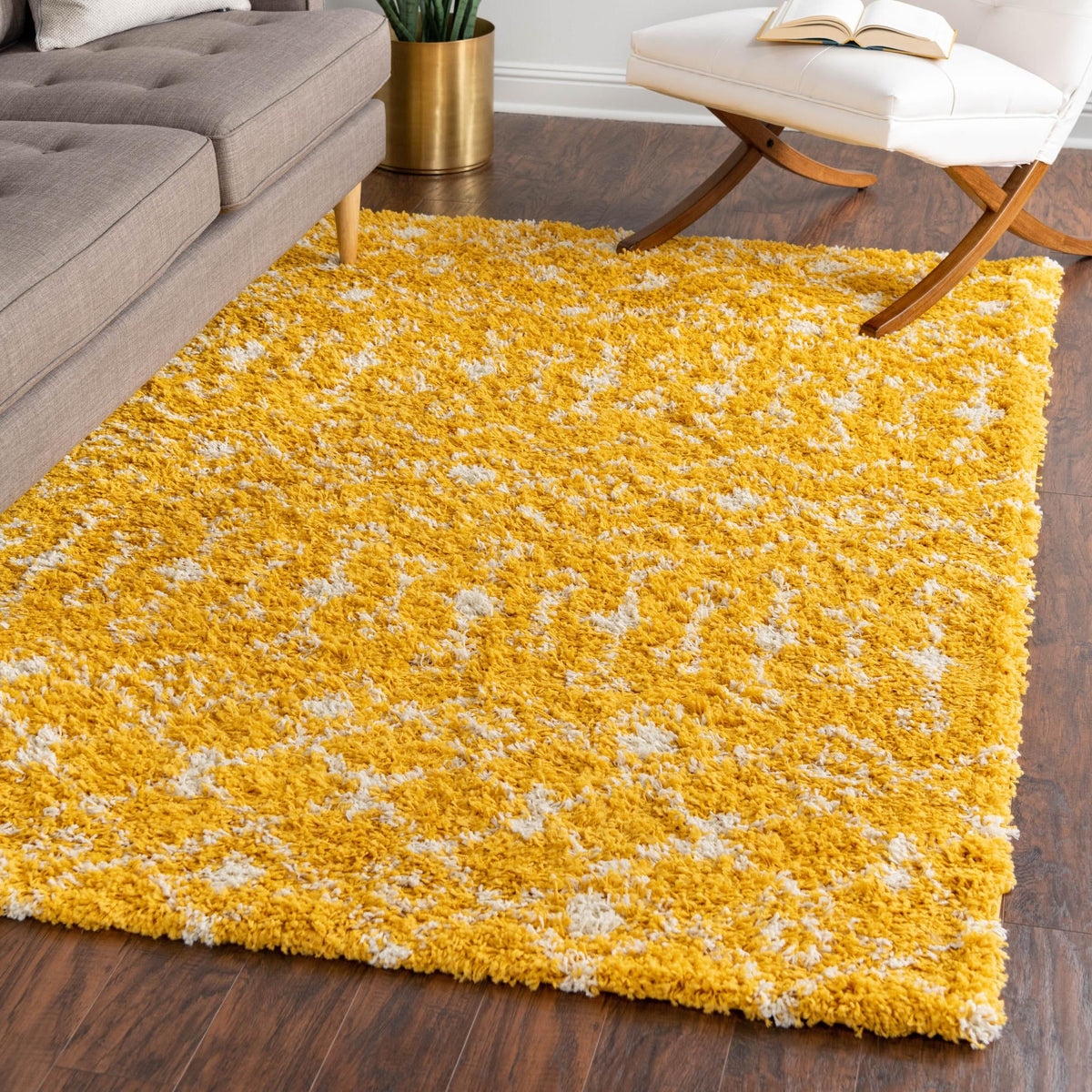 Berber Lattice Shag Collection Area Rug - Atlas (Yellow) Rectangle Yellow  lifestyle 15
