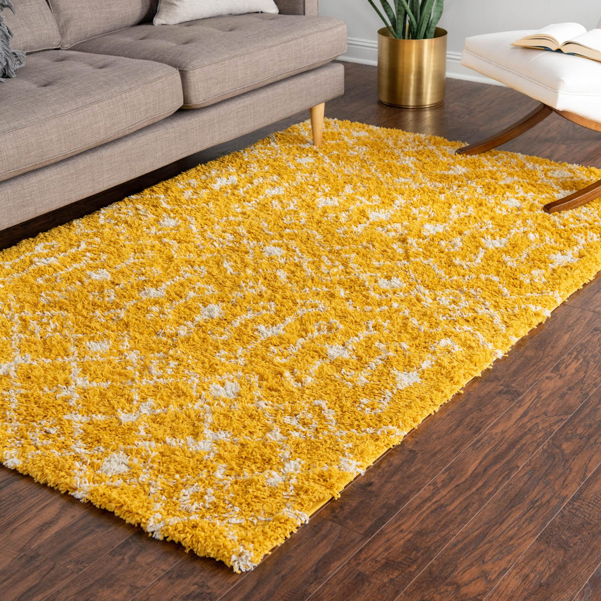 Berber Lattice Shag Collection Area Rug - Atlas (Yellow) Rectangle Yellow  lifestyle 16