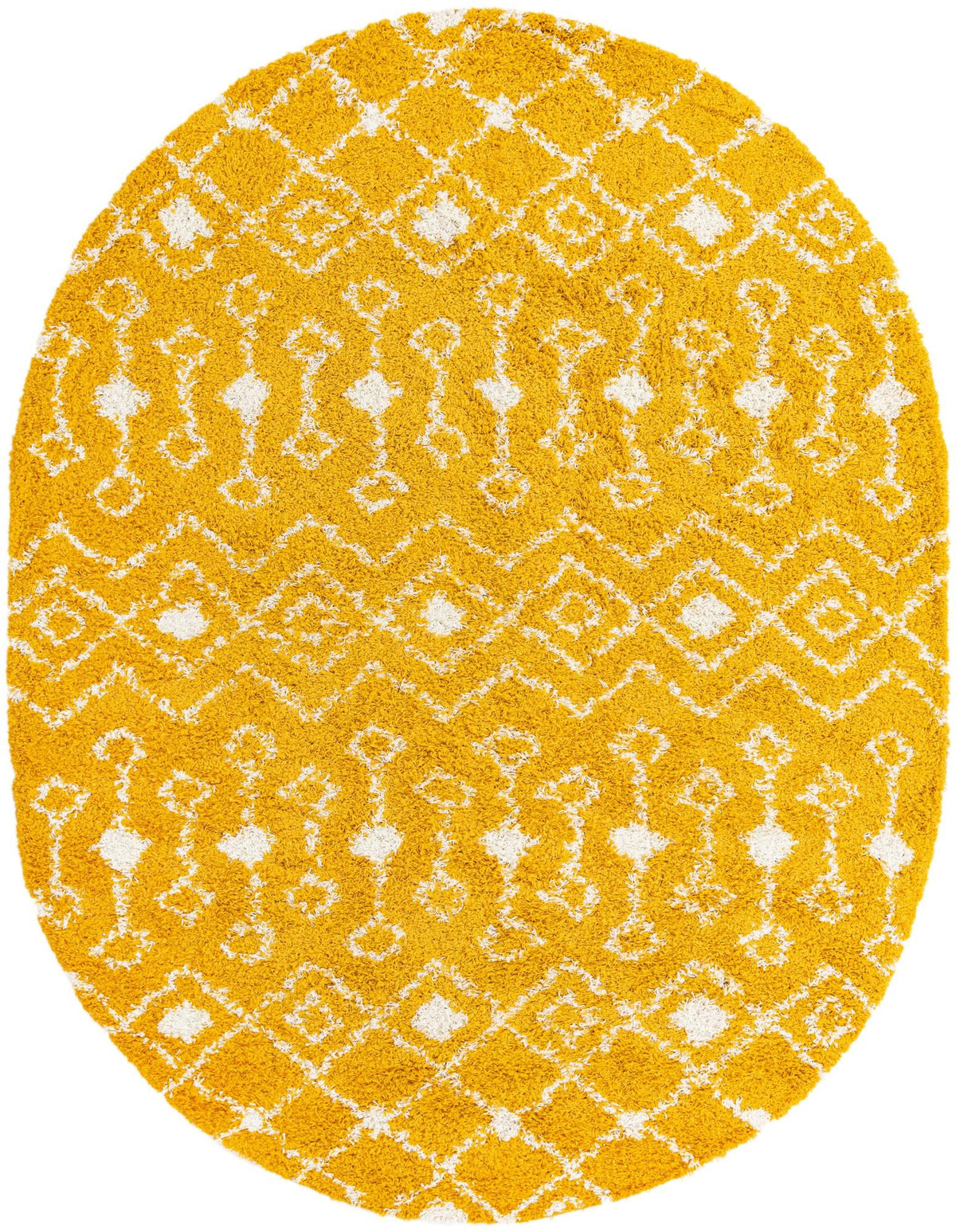 Berber Lattice Shag Collection Area Rug - Atlas (Yellow) Oval Yellow Main