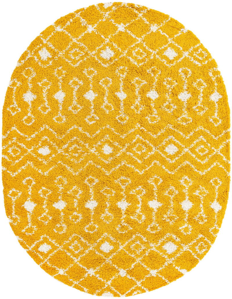 Berber Lattice Shag Collection Area Rug - Atlas (Yellow) Oval Yellow Main