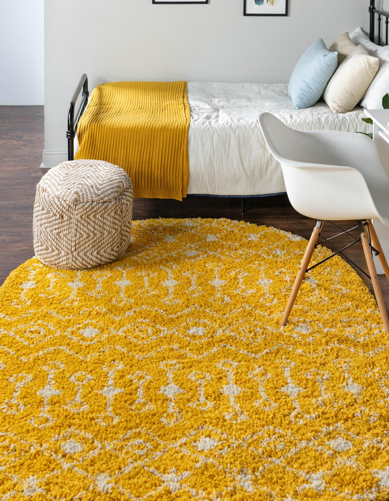 Berber Lattice Shag Collection Area Rug - Atlas (Yellow) Oval Yellow  lifestyle 2