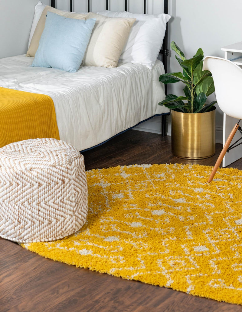 Berber Lattice Shag Collection Area Rug - Atlas (Yellow) Oval Yellow  lifestyle 3