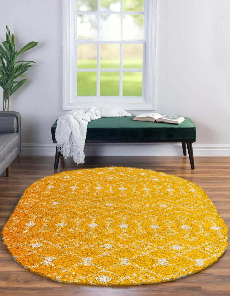 Berber Lattice Shag Collection Area Rug - Atlas (Yellow) Oval Yellow  lifestyle 23