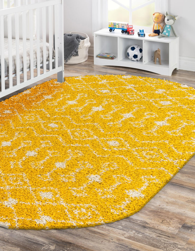 Berber Lattice Shag Collection Area Rug - Atlas (Yellow) Oval Yellow  lifestyle 26