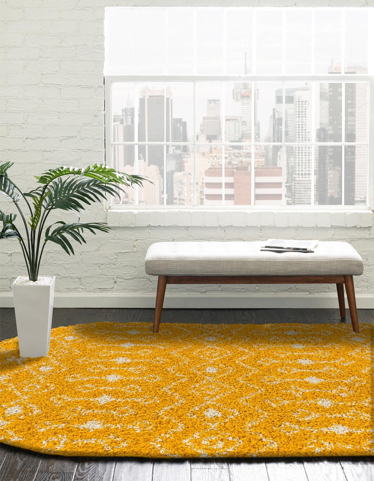Berber Lattice Shag Collection Area Rug - Atlas (Yellow) Oval Yellow  lifestyle 27