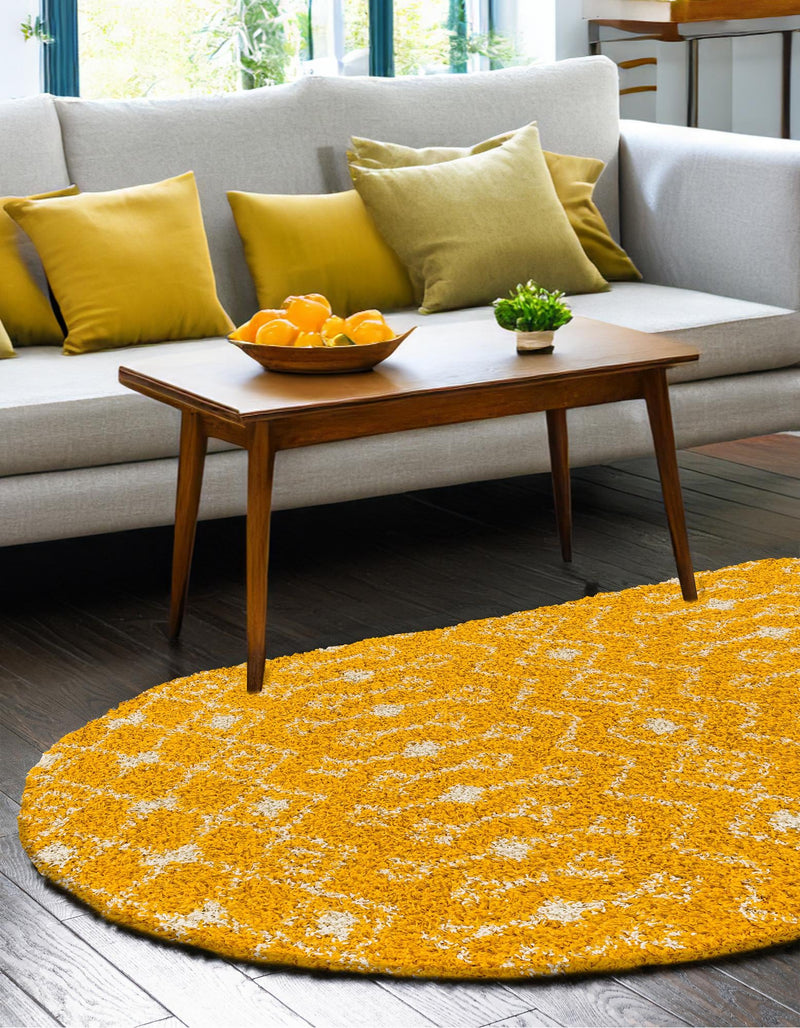 Berber Lattice Shag Collection Area Rug - Atlas (Yellow) Oval Yellow  lifestyle 28