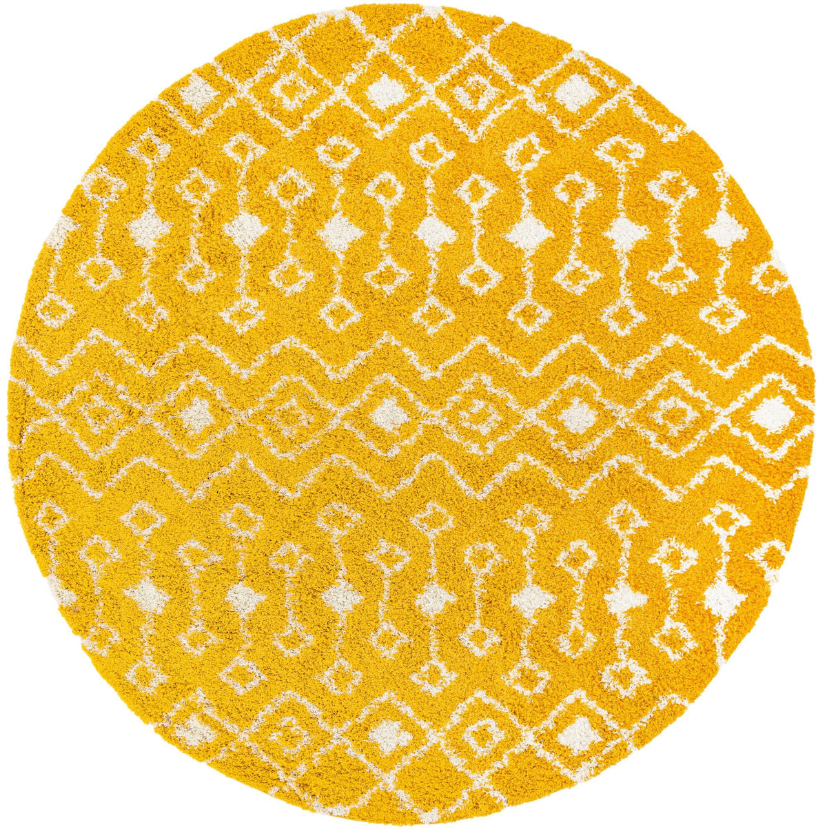 Berber Lattice Shag Collection Area Rug - Atlas (Yellow) Round Yellow Main
