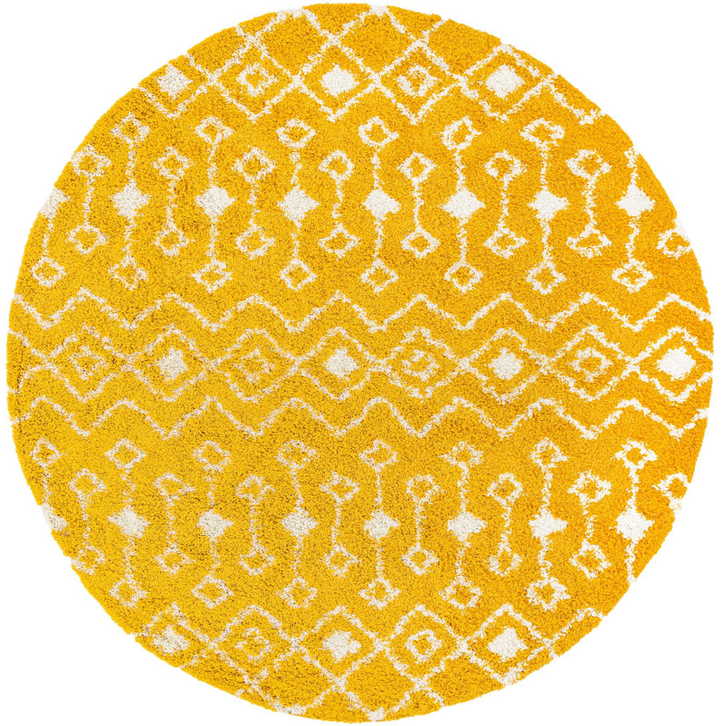Berber Lattice Shag Collection Area Rug - Atlas (Yellow) Round Yellow Main
