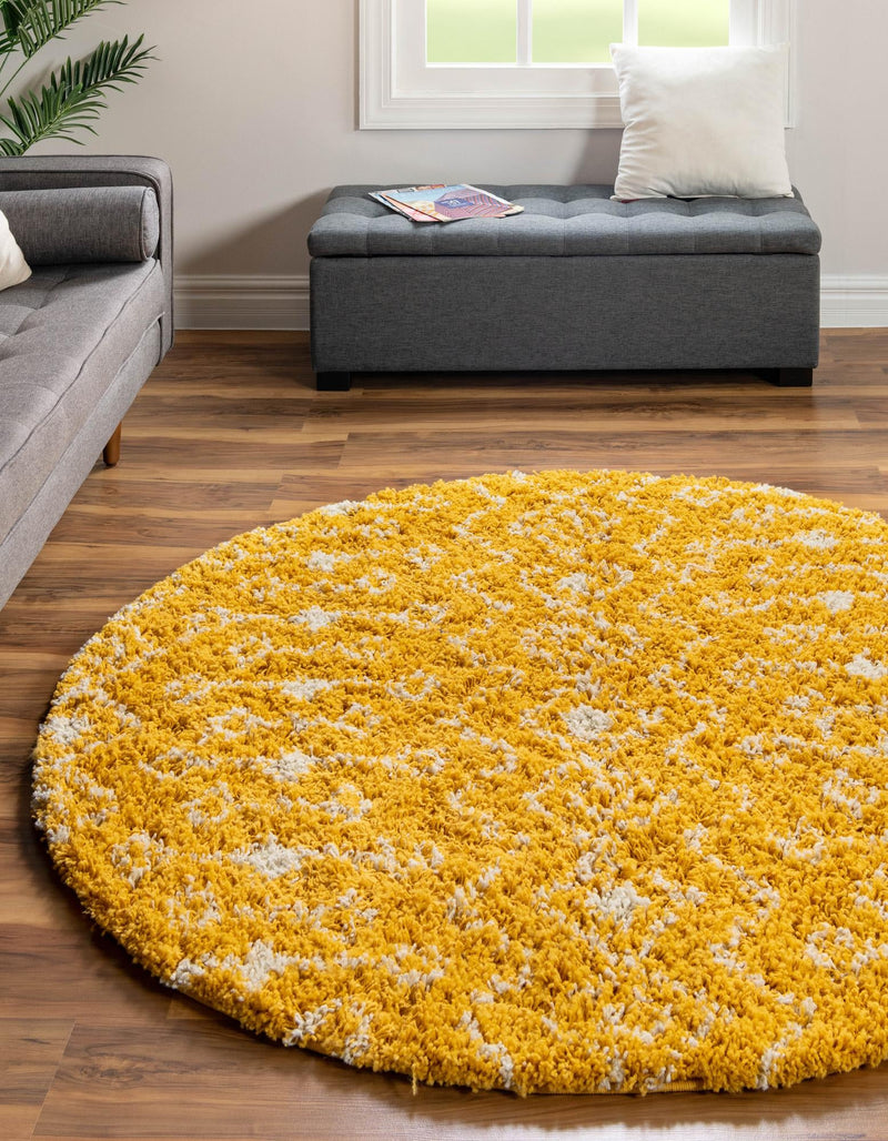 Berber Lattice Shag Collection Area Rug - Atlas (Yellow) Round Yellow  lifestyle 3