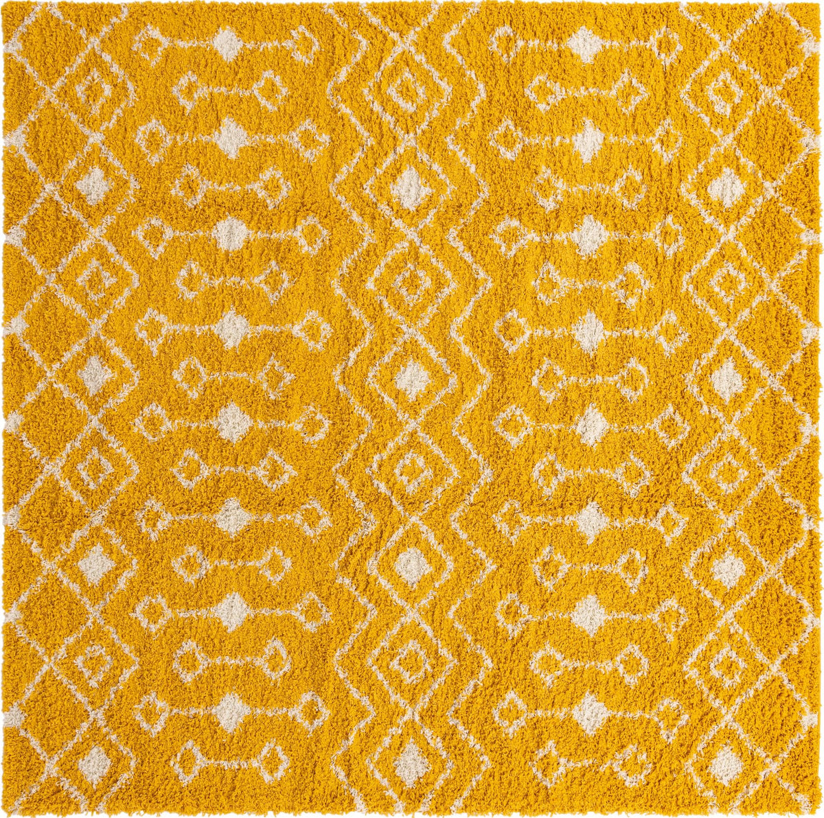 Berber Lattice Shag Collection Area Rug - Atlas (Yellow) Square Yellow Main