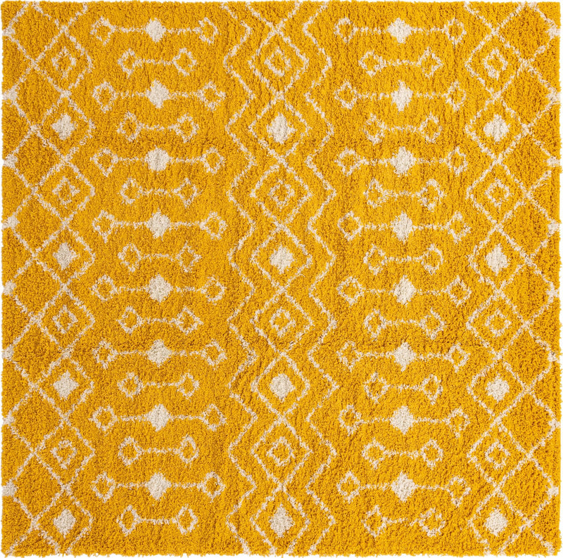 Berber Lattice Shag Collection Area Rug - Atlas (Yellow) Square Yellow Main