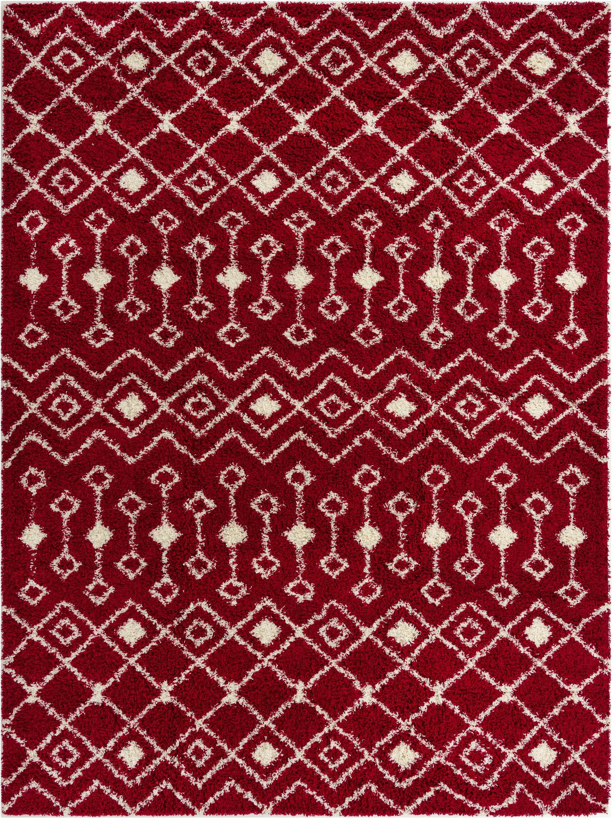 Berber Lattice Shag Collection Area Rug - Atlas (Burgundy Red) Rectangle Burgundy Red Main