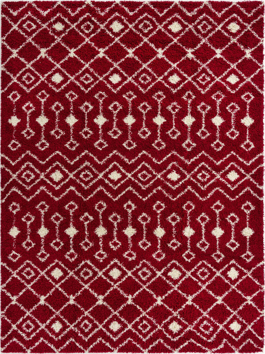 Berber Lattice Shag Collection Area Rug - Atlas (Burgundy Red) Rectangle Burgundy Red Main
