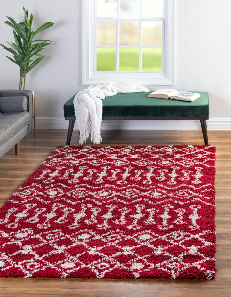 Berber Lattice Shag Collection Area Rug - Atlas (Burgundy Red) Rectangle Burgundy Red  lifestyle 2