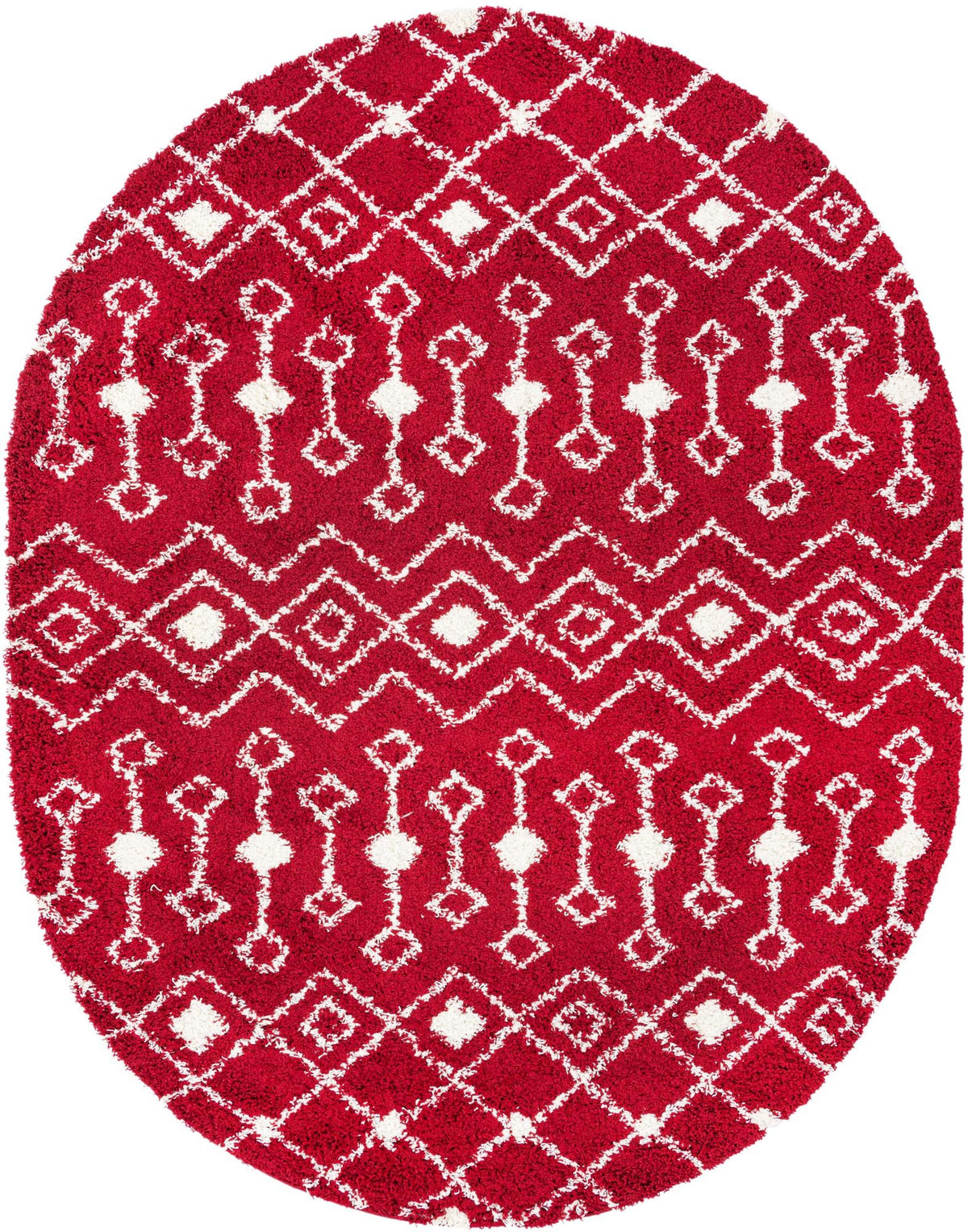 Berber Lattice Shag Collection Area Rug - Atlas (Burgundy Red) Oval Burgundy Red Main