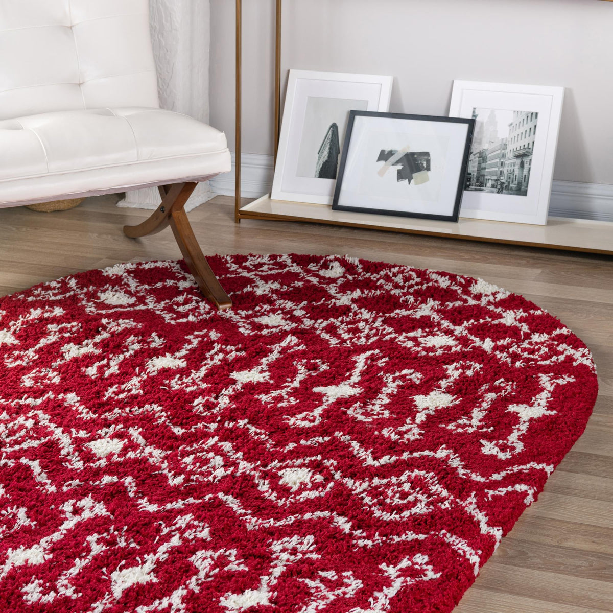 Berber Lattice Shag Collection Area Rug - Atlas (Burgundy Red) Oval Burgundy Red  lifestyle 16