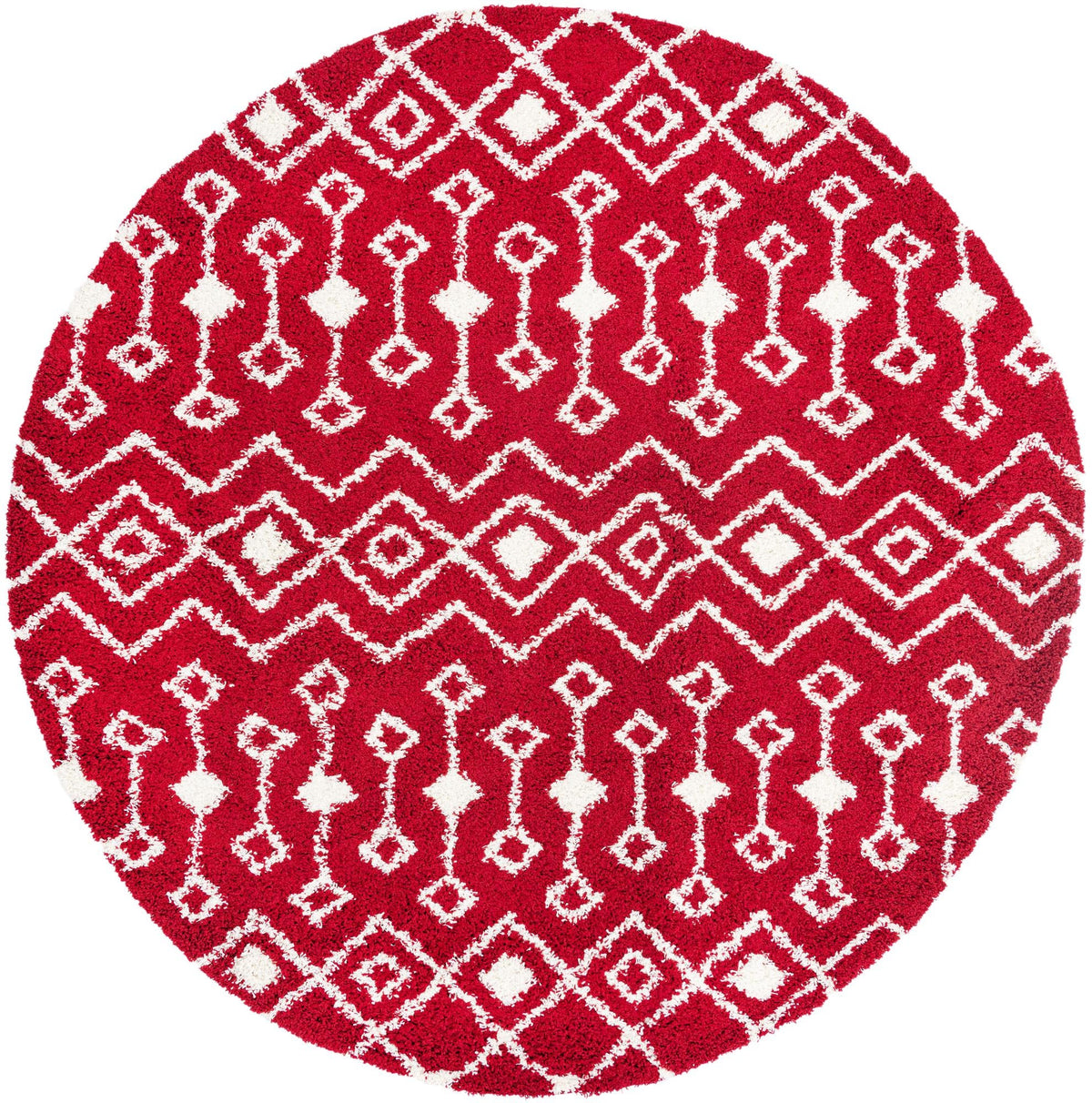 Berber Lattice Shag Collection Area Rug - Atlas (Burgundy Red) Round Burgundy Red Main