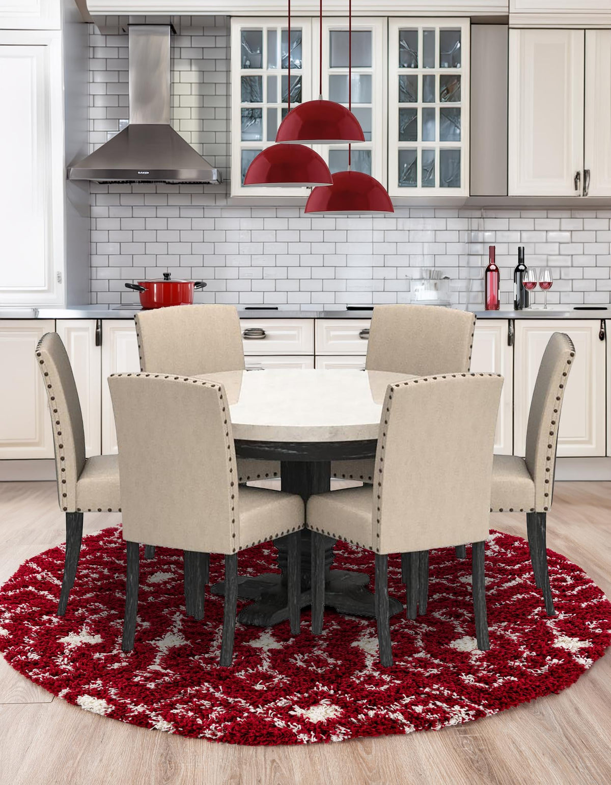 Berber Lattice Shag Collection Area Rug - Atlas (Burgundy Red) Round Burgundy Red  lifestyle 18