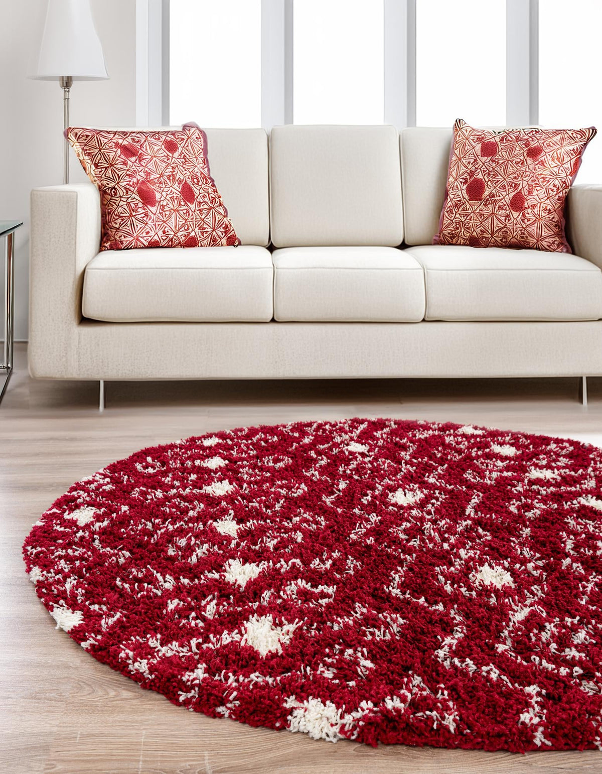 Berber Lattice Shag Collection Area Rug - Atlas (Burgundy Red) Round Burgundy Red  lifestyle 19
