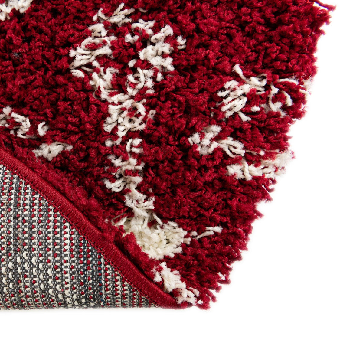 Berber Lattice Shag Collection Area Rug - Atlas (Burgundy Red) Round Burgundy Red  lifestyle 8