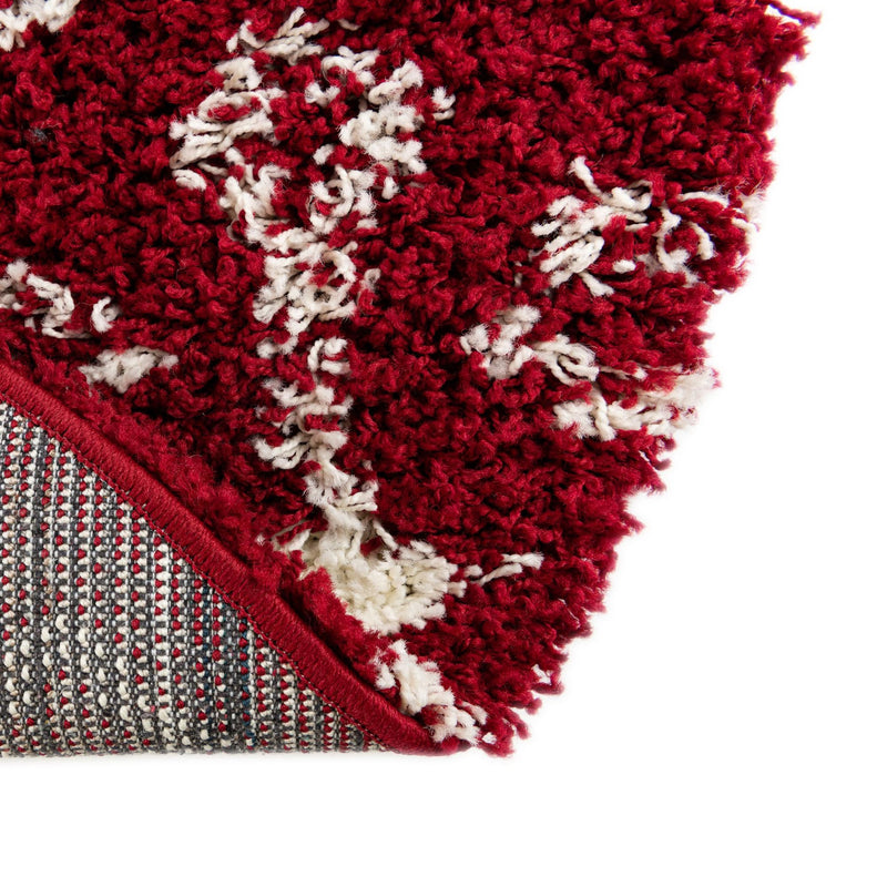 Berber Lattice Shag Collection Area Rug - Atlas (Burgundy Red) Round Burgundy Red  lifestyle 8