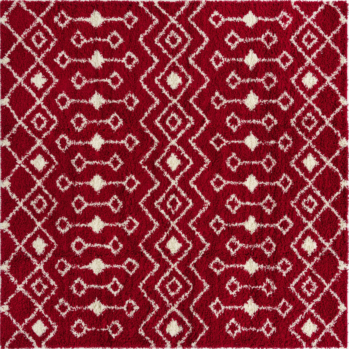 Berber Lattice Shag Collection Area Rug - Atlas (Burgundy Red) Square Burgundy Red Main